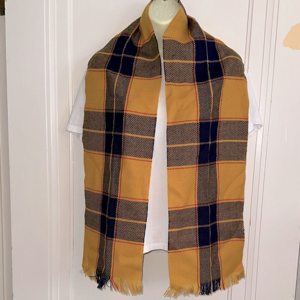 Plaid Gold,‎ Red & Navy Blue Fall/Winter Scarf - Unisex